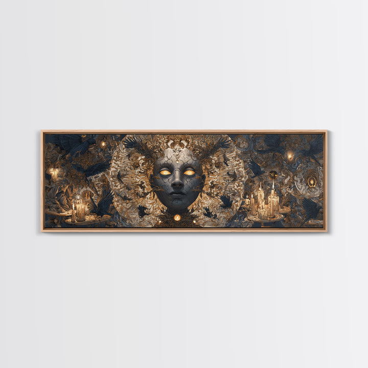 The Cracked Porcelain Mask, Visionary Gothic Art, Extra Wide Wall Art, Dark Halloween Decor, Framed Canvas Print, Halloween Wall Art
