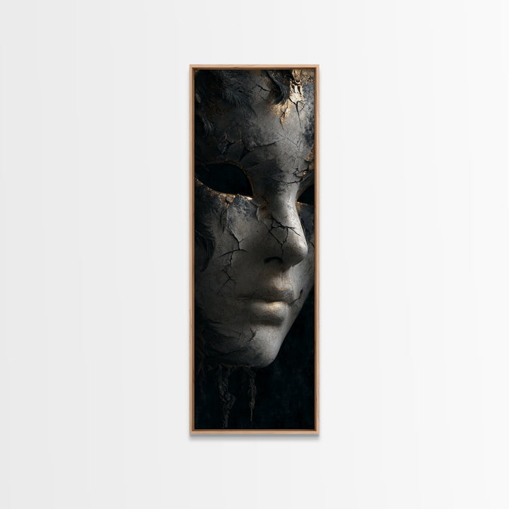 The Cracked Porcelain Mask, Architectural Etching Art, Tall Narrow Wall Art, Macabre Wall Art, Framed Canvas Print