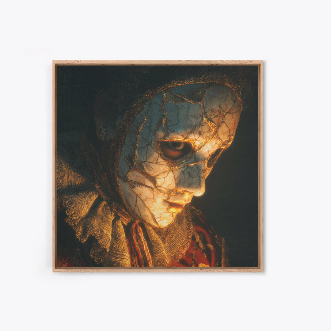 The Cracked Porcelain Mask, Decadent Gothic Art, Square Wall Art, Dark Fantasy Wall Art, Canvas Print, Halloween Wall Art