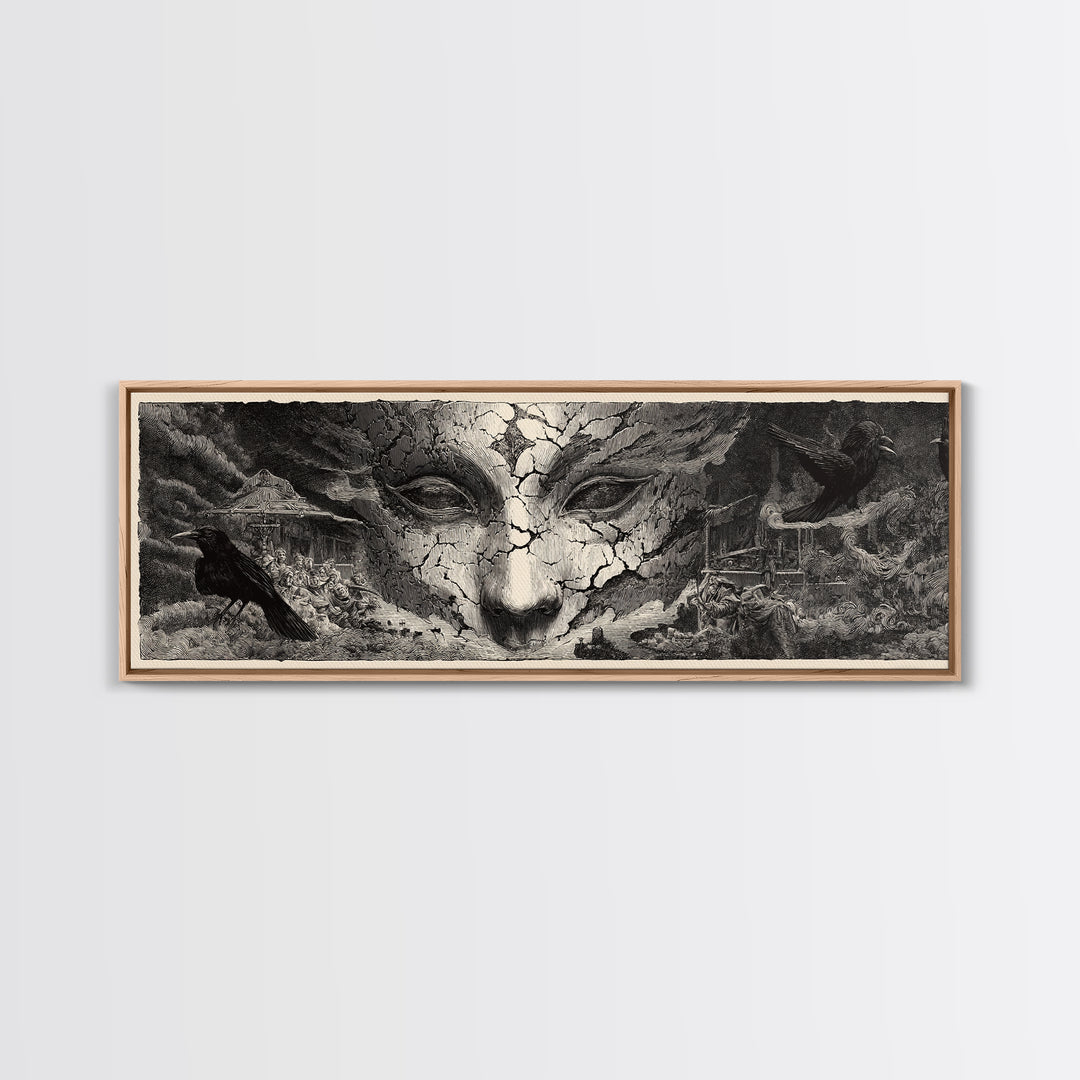 The Cracked Porcelain Mask, Expressionist Nightmare Art, Extra Wide Wall Art, Gothic Horror Wall Art, Framed Canvas Print