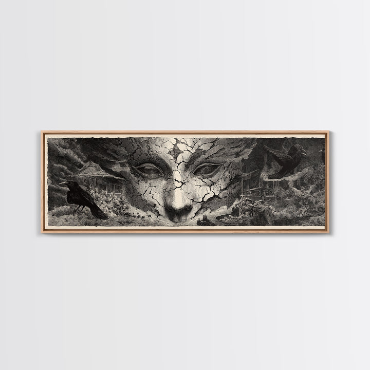 The Cracked Porcelain Mask, Expressionist Nightmare Art, Extra Wide Wall Art, Gothic Horror Wall Art, Framed Canvas Print