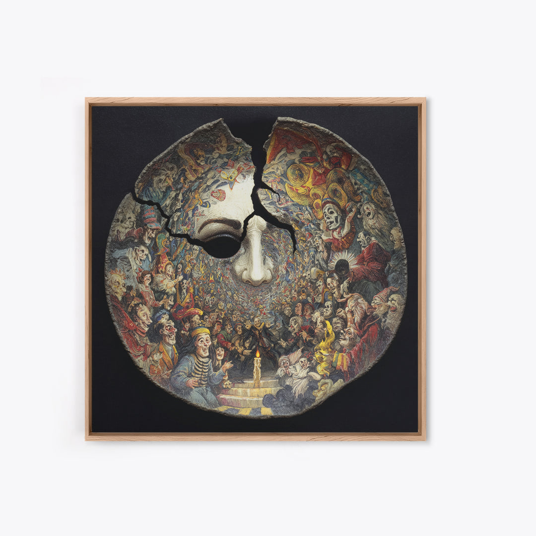 The Cracked Porcelain Mask, Grotesque Carnival Art, Square Wall Art, Dark Fantasy Wall Art, Canvas Print, Halloween Wall Art