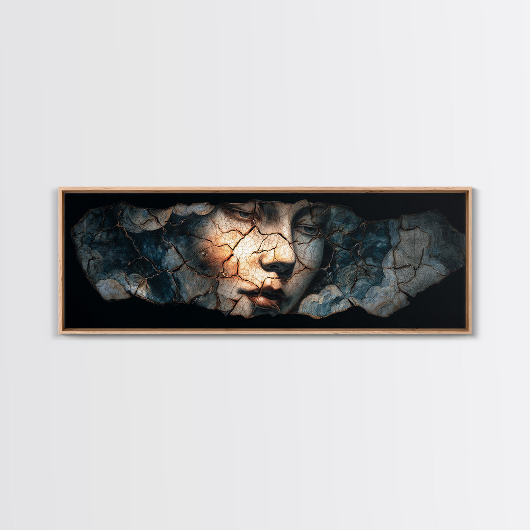 The Cracked Porcelain Mask, Expressionist Gothic Art, Extra Wide Wall Art, Gothic Horror Wall Art, Canvas Print, Halloween Wall Art