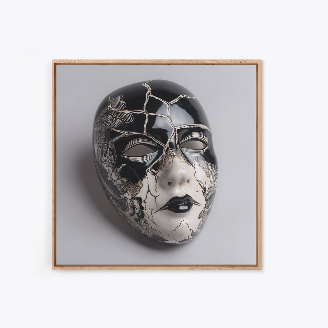 The Cracked Porcelain Mask, Macabre Folk Print Art, Square Wall Art, Gothic Horror Wall Art, Framed Canvas Print
