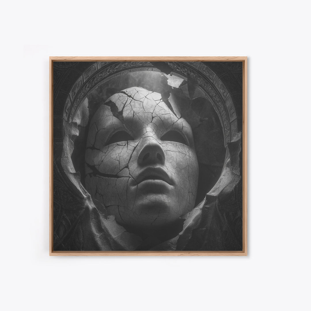The Cracked Porcelain Mask, Biomechanical Horror Art, Square Wall Art, Dark Fantasy Wall Art, Canvas Print, Halloween Wall Art