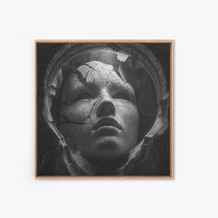 The Cracked Porcelain Mask, Biomechanical Horror Art, Square Wall Art, Dark Fantasy Wall Art, Canvas Print, Halloween Wall Art