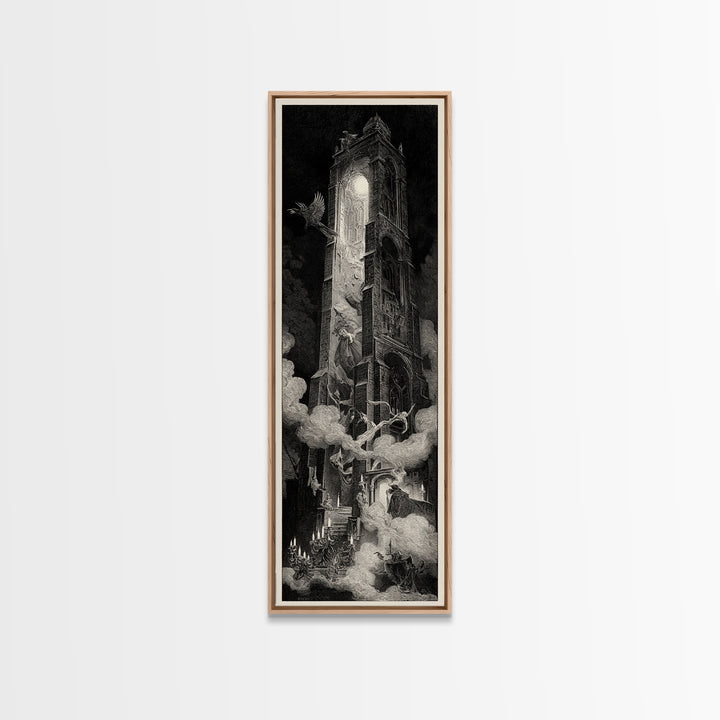 The Haunted Music Box, Gothic Engraving Art, Tall Narrow Wall Art, Macabre Wall Art, Canvas Print, Halloween Wall Art