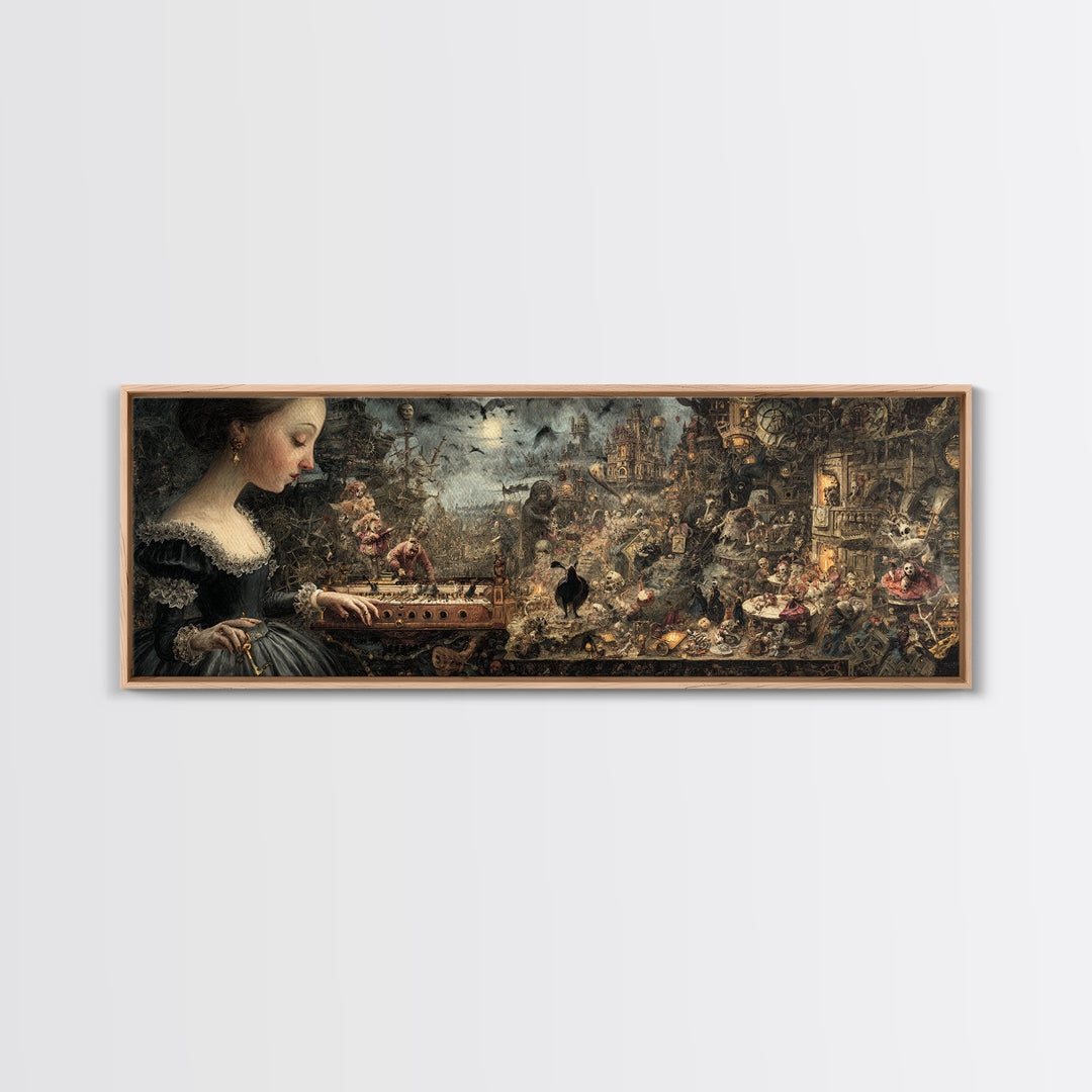 The Haunted Music Box, Medieval Grotesque Art, Extra Wide Wall Art, Gothic Horror Wall Art, Framed Canvas Print, Halloween Wall Art