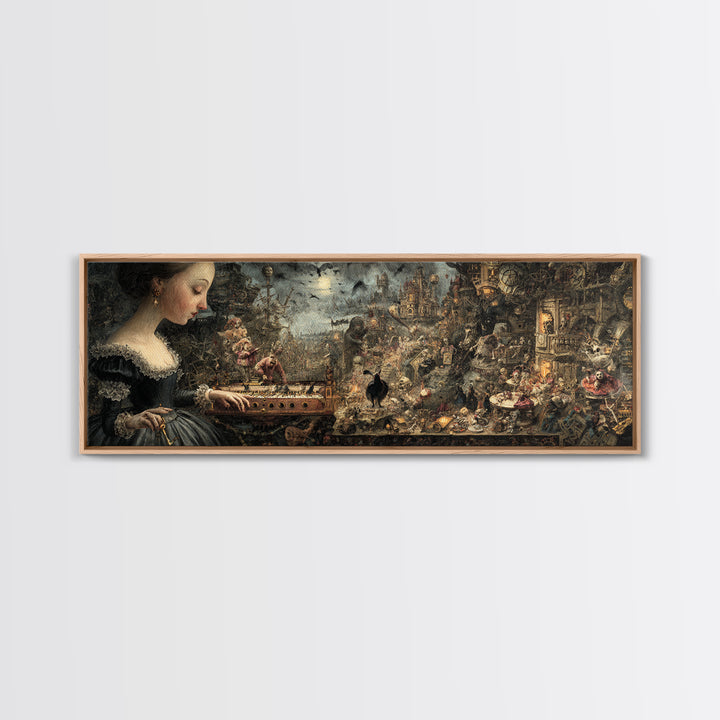 The Haunted Music Box, Medieval Grotesque Art, Extra Wide Wall Art, Gothic Horror Wall Art, Framed Canvas Print, Halloween Wall Art