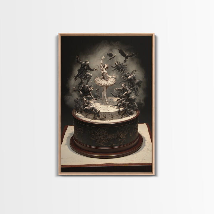 The Haunted Music Box, Gothic Nightmare Art, Vertical Wall Art, Dark Halloween Decor, Framed Canvas Print, Halloween Wall Art