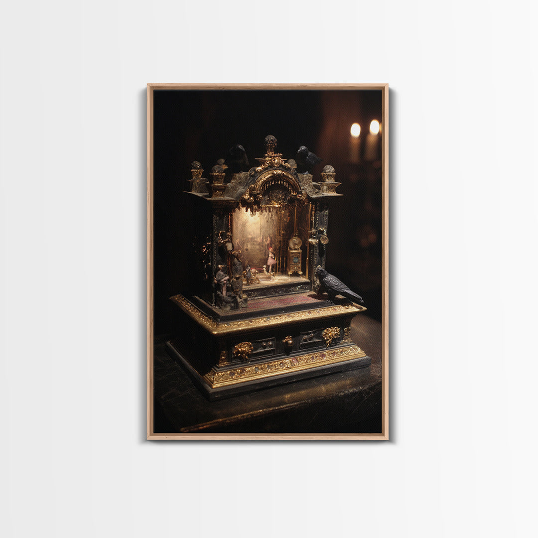 The Haunted Music Box, Ornate Symbolist Art, Vertical Wall Art, Dark Halloween Decor, Canvas Print, Halloween Wall Art