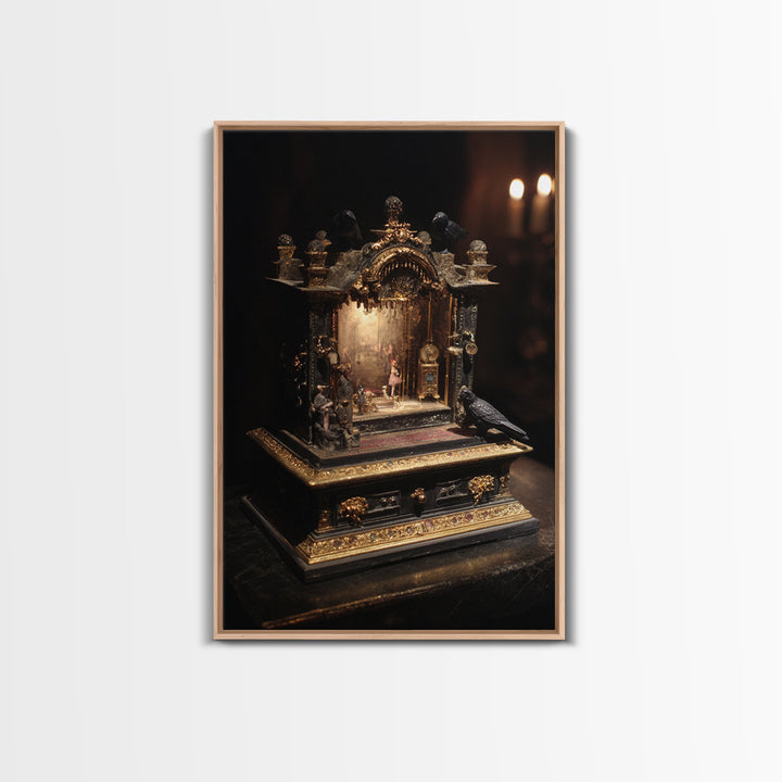 The Haunted Music Box, Ornate Symbolist Art, Vertical Wall Art, Dark Halloween Decor, Canvas Print, Halloween Wall Art
