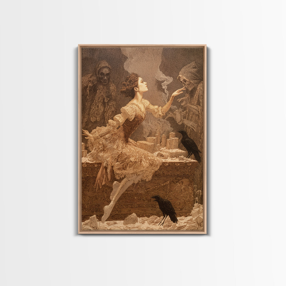 The Haunted Music Box, Symbolist Death Art, Vertical Wall Art, Gothic Horror Wall Art, Framed Canvas Print, Halloween Wall Art