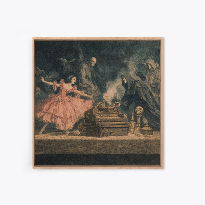 The Haunted Music Box, Symbolist Etching Art, Square Wall Art, Gothic Horror Wall Art, Framed Canvas Print, Halloween Wall Art