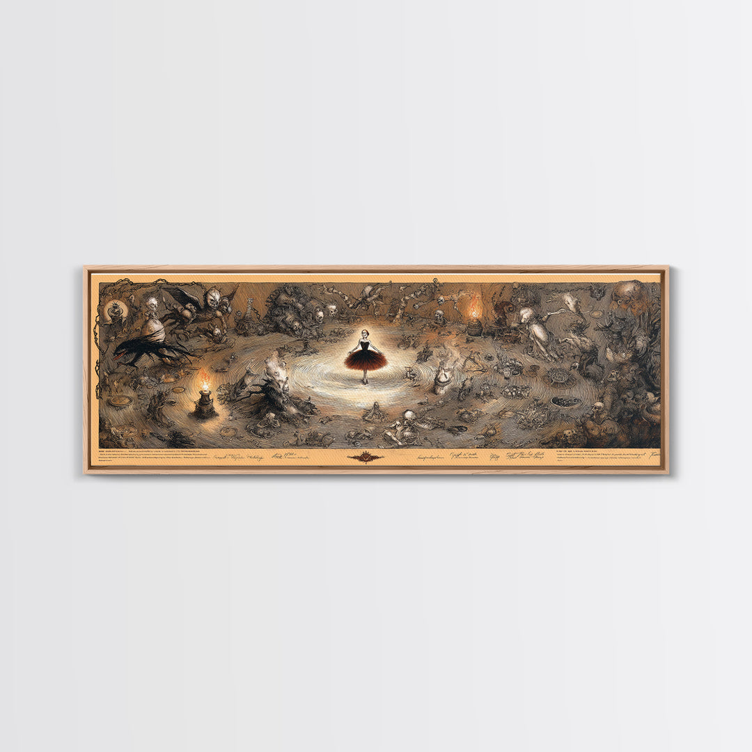 The Haunted Music Box, Expressionist Nightmare Art, Extra Wide Wall Art, Gothic Horror Wall Art, Framed Canvas Print, Halloween Wall Art