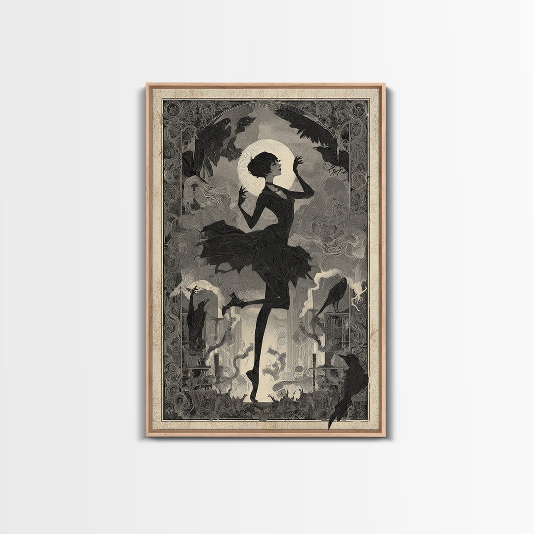 The Haunted Music Box, Decadent Line Art, Vertical Wall Art, Dark Halloween Decor, Canvas Print, Halloween Wall Art