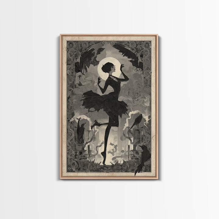 The Haunted Music Box, Decadent Line Art, Vertical Wall Art, Dark Halloween Decor, Canvas Print, Halloween Wall Art