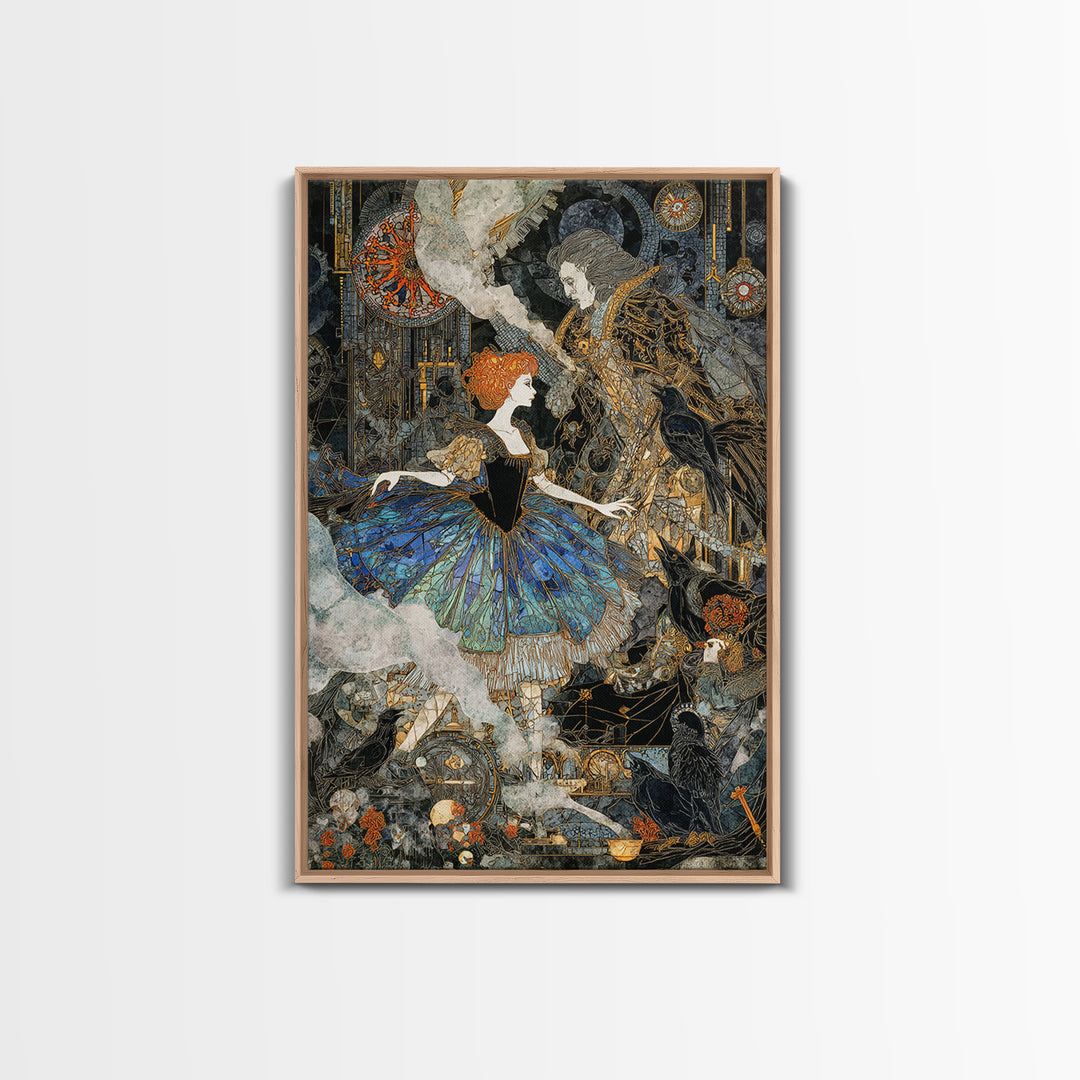 The Haunted Music Box, Stained Glass Gothic Art, Vertical Wall Art, Dark Fantasy Wall Art, Framed Canvas Print, Halloween Wall Art