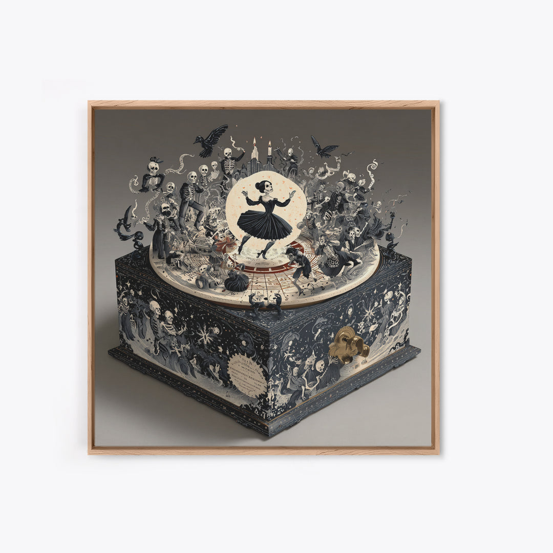 The Haunted Music Box, Macabre Folk Print Art, Square Wall Art, Dark Fantasy Wall Art, Framed Canvas Print, Halloween Wall Art