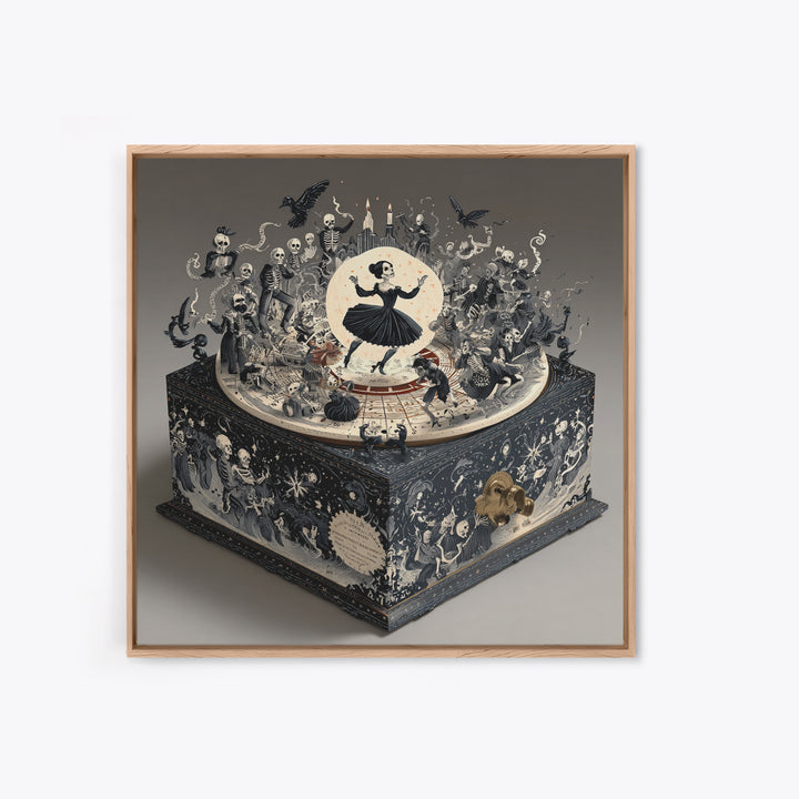 The Haunted Music Box, Macabre Folk Print Art, Square Wall Art, Dark Fantasy Wall Art, Framed Canvas Print, Halloween Wall Art