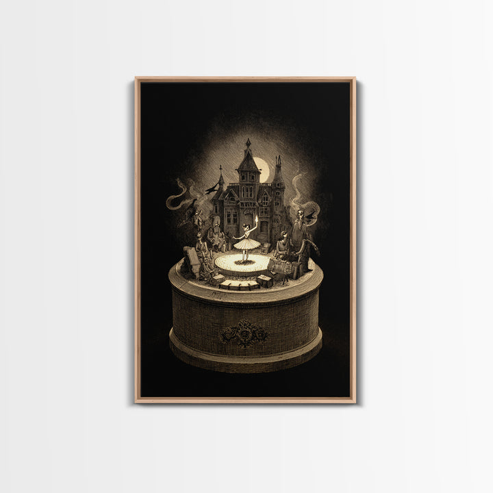 The Haunted Music Box, Victorian Macabre Art, Vertical Wall Art, Macabre Wall Art, Framed Canvas Print, Halloween Wall Art
