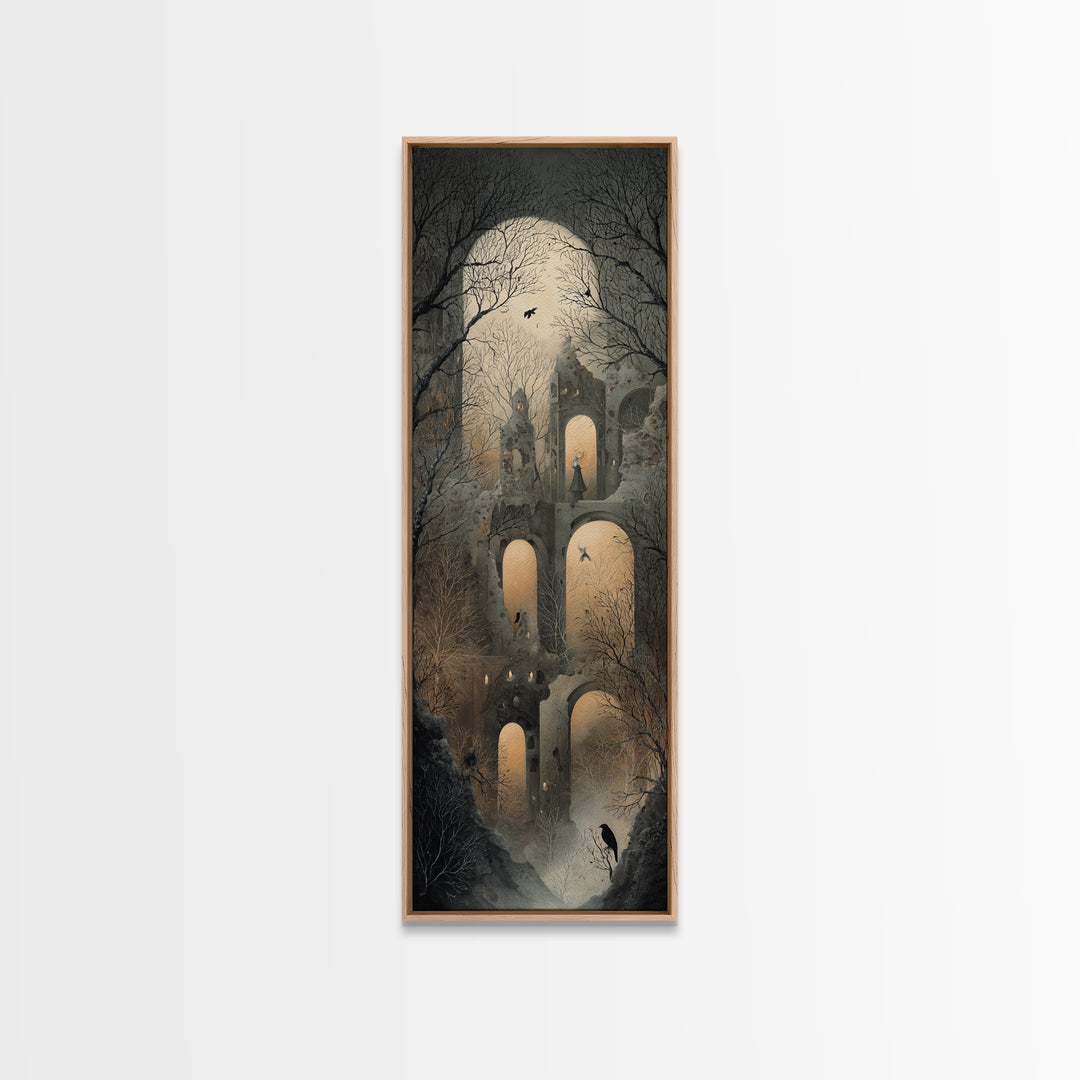 The Haunted Music Box, Surreal Apocalyptic Art, Tall Narrow Wall Art, Macabre Wall Art, Framed Canvas Print, Halloween Wall Art