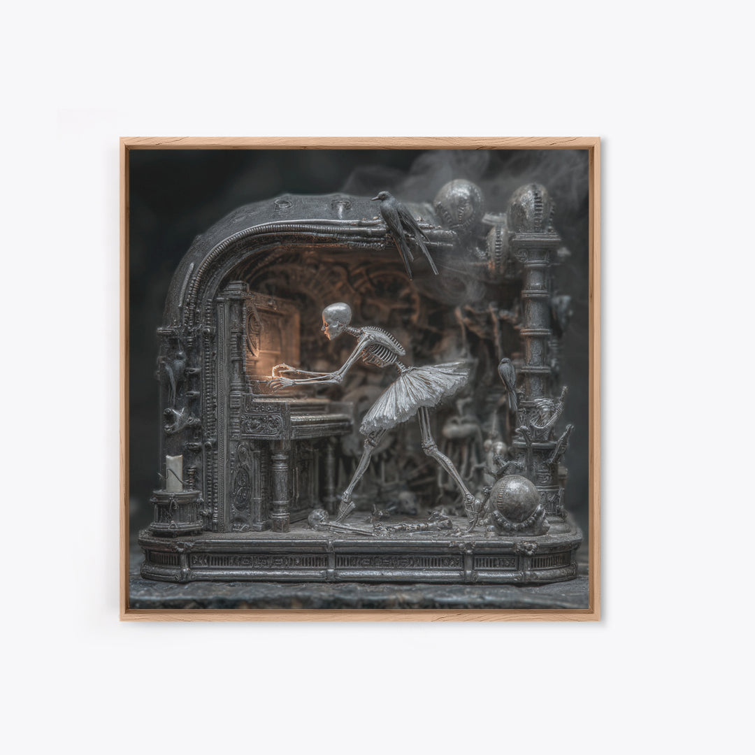 The Haunted Music Box, Biomechanical Horror Art, Square Wall Art, Dark Fantasy Wall Art, Framed Canvas Print, Halloween Wall Art