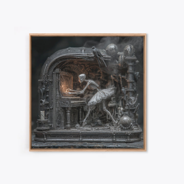 The Haunted Music Box, Biomechanical Horror Art, Square Wall Art, Dark Fantasy Wall Art, Framed Canvas Print, Halloween Wall Art