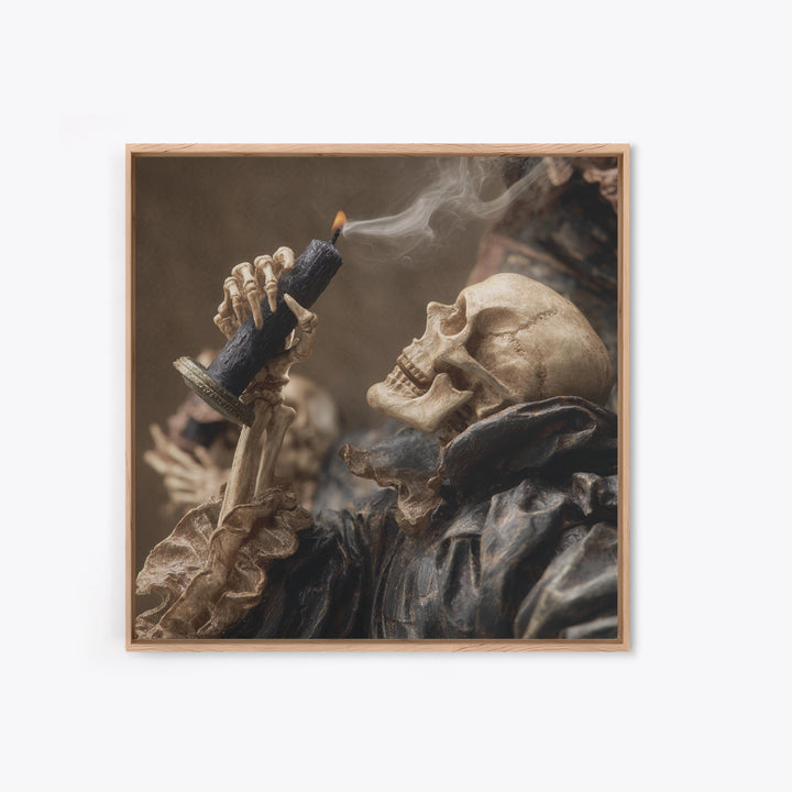 The Skeletal Hand Candleholder, Danse Macabre Art, Square Wall Art, Dark Halloween Decor, Canvas Print, Horror Wall Art