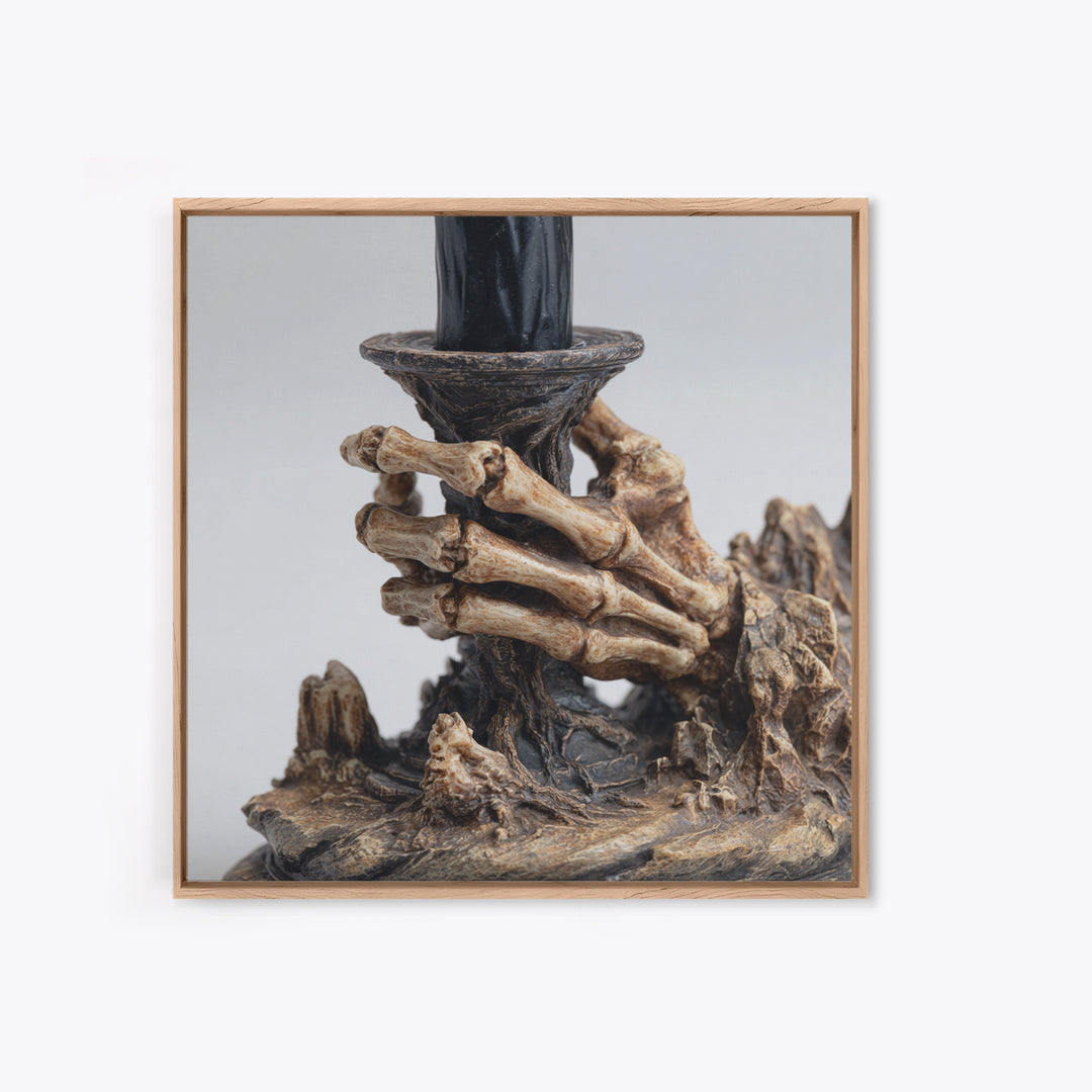 The Skeletal Hand Candleholder, Baroque Witchcraft Art, Square Wall Art, Dark Halloween Decor, Framed Canvas Print, Halloween Wall Art