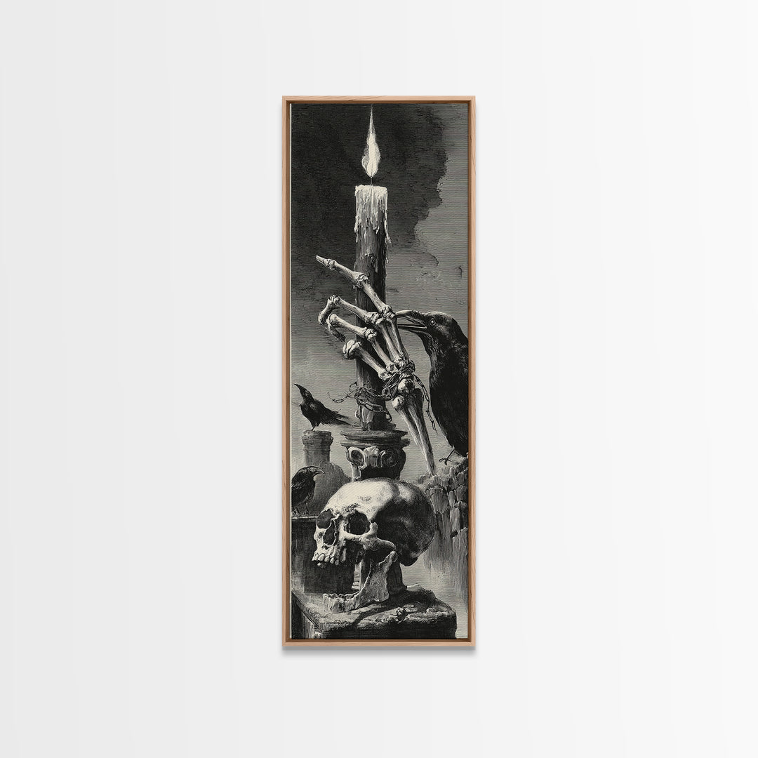 The Skeletal Hand Candleholder, Architectural Etching Art, Tall Narrow Wall Art, Dark Fantasy Wall Art, Canvas Print