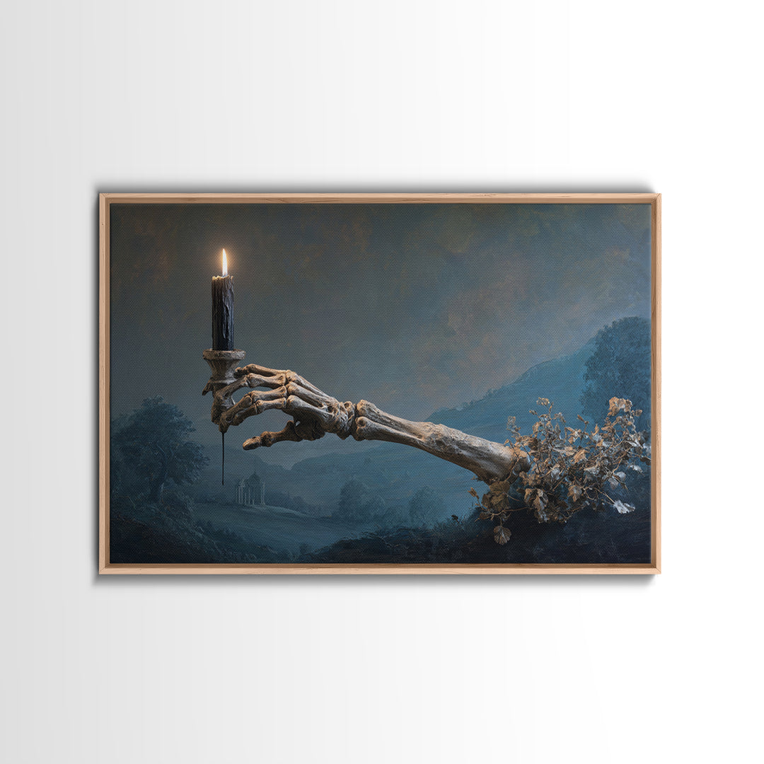 The Skeletal Hand Candleholder, Romantic Gothic Landscape, Landscape Wall Art, Dark Fantasy Wall Art, Canvas Print