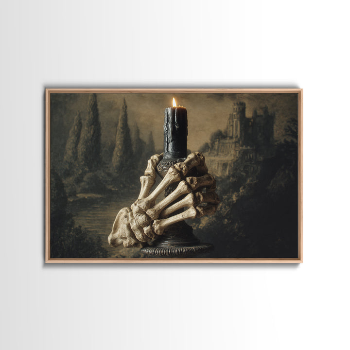 The Skeletal Hand Candleholder, Symbolist Gothic Landscape, Landscape Wall Art, Gothic Horror Wall Art, Framed Canvas Print