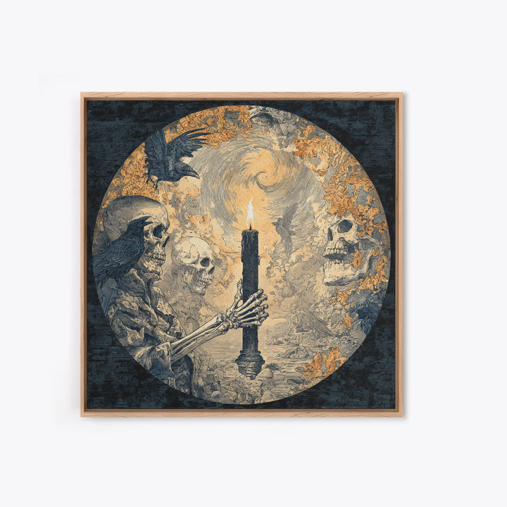 The Skeletal Hand Candleholder, Symbolist Etching Art, Square Wall Art, Gothic Horror Wall Art, Canvas Print, Halloween Wall Art