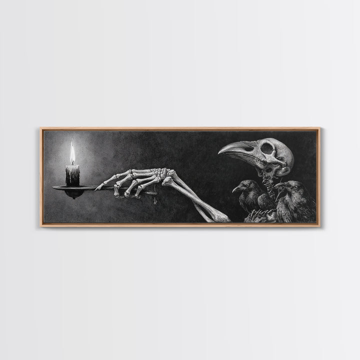 The Skeletal Hand Candleholder, Expressionist Nightmare Art, Extra Wide Wall Art, Dark Halloween Decor, Canvas Print, Halloween Wall Art