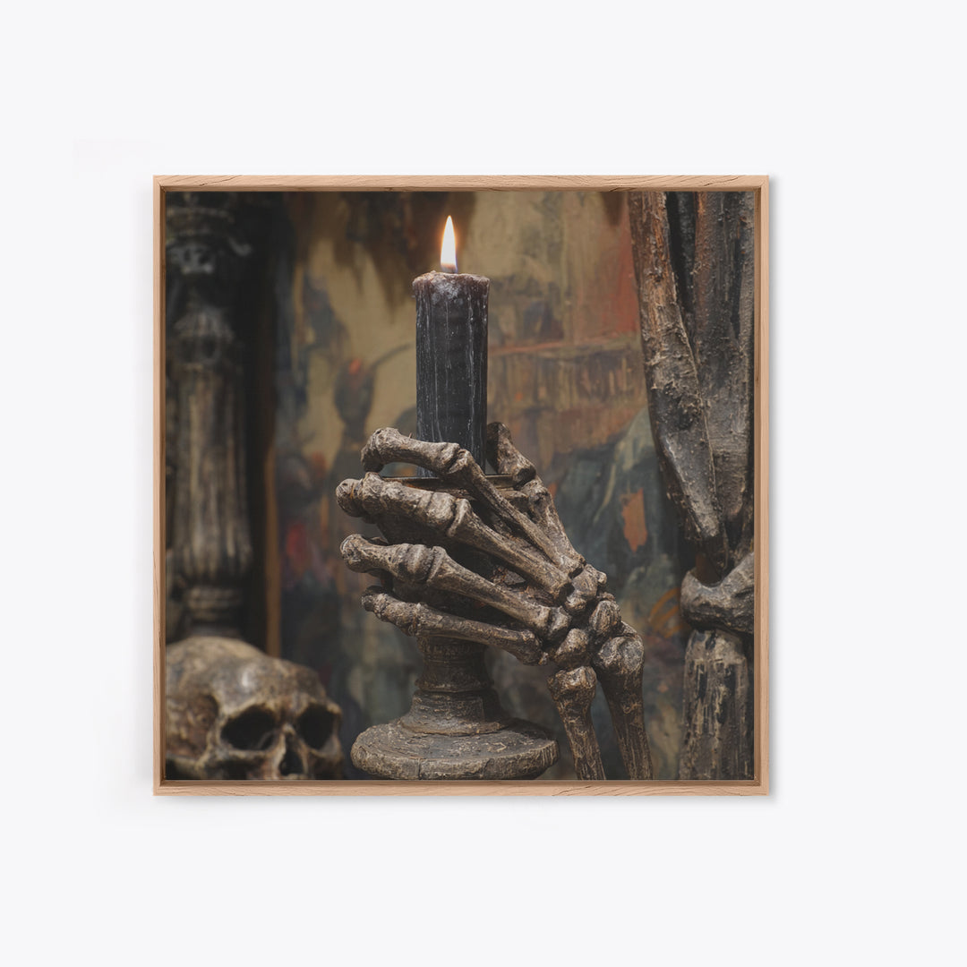 The Skeletal Hand Candleholder, Grotesque Carnival Art, Square Wall Art, Dark Halloween Decor, Canvas Print, Halloween Wall Art
