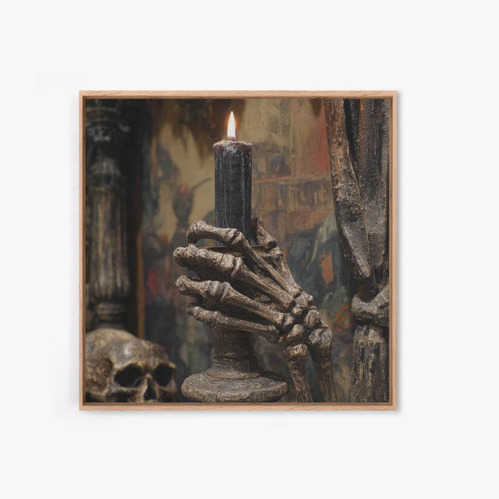 The Skeletal Hand Candleholder, Grotesque Carnival Art, Square Wall Art, Dark Halloween Decor, Canvas Print, Halloween Wall Art