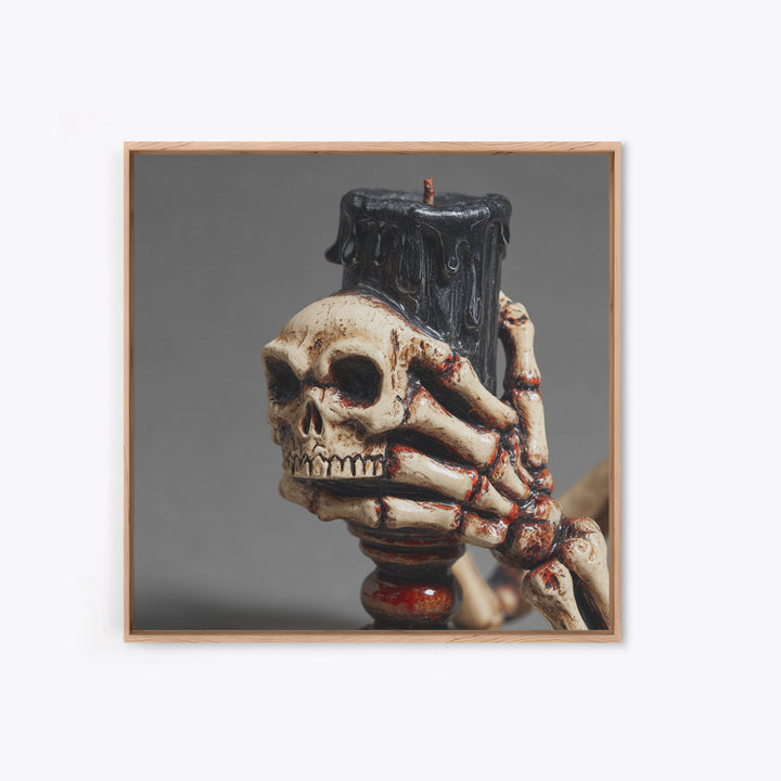 The Skeletal Hand Candleholder, Macabre Folk Print Art, Square Wall Art, Dark Fantasy Wall Art, Framed Canvas Print