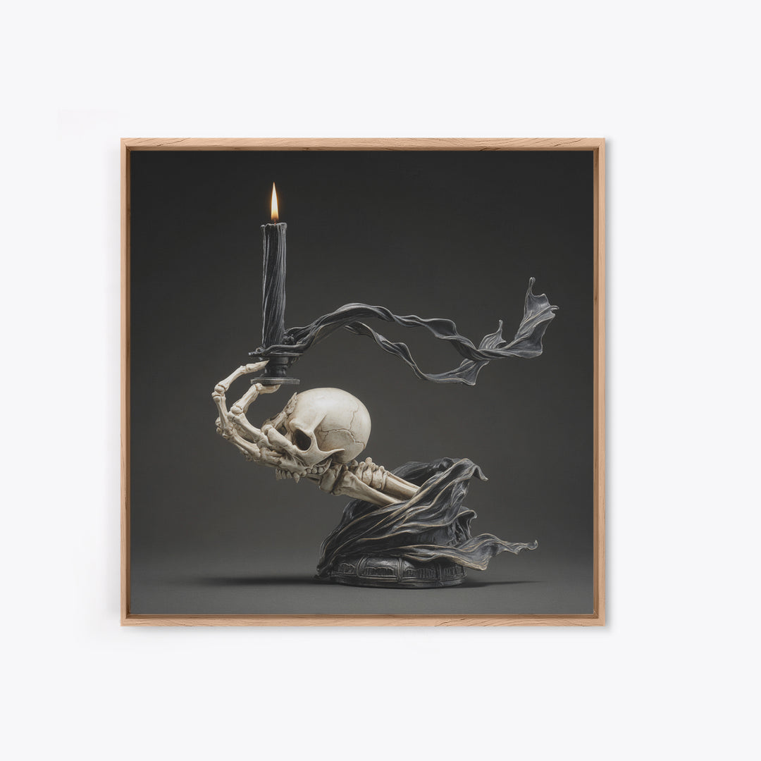 The Skeletal Hand Candleholder, Biomechanical Horror Art, Square Wall Art, Dark Halloween Decor, Canvas Print, Halloween Wall Art