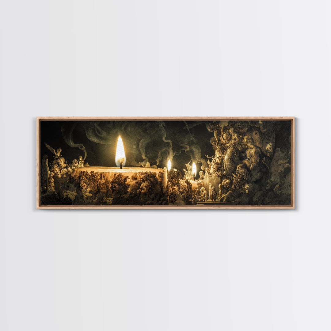The Black Wax Candle, Medieval Grotesque Art, Extra Wide Wall Art, Dark Halloween Decor, Framed Canvas Print, Halloween Wall Art