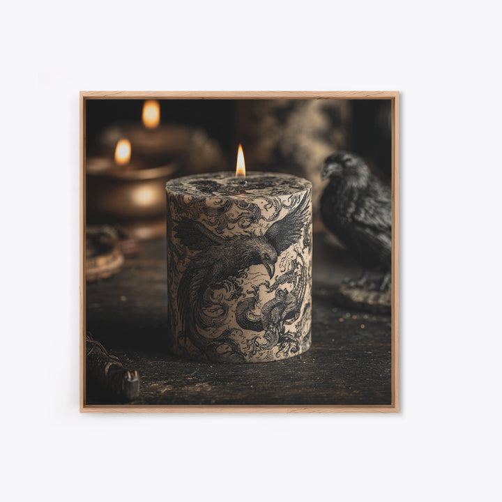 The Black Wax Candle, Renaissance Engraving Art, Square Wall Art, Gothic Horror Wall Art, Framed Canvas Print, Halloween Wall Art