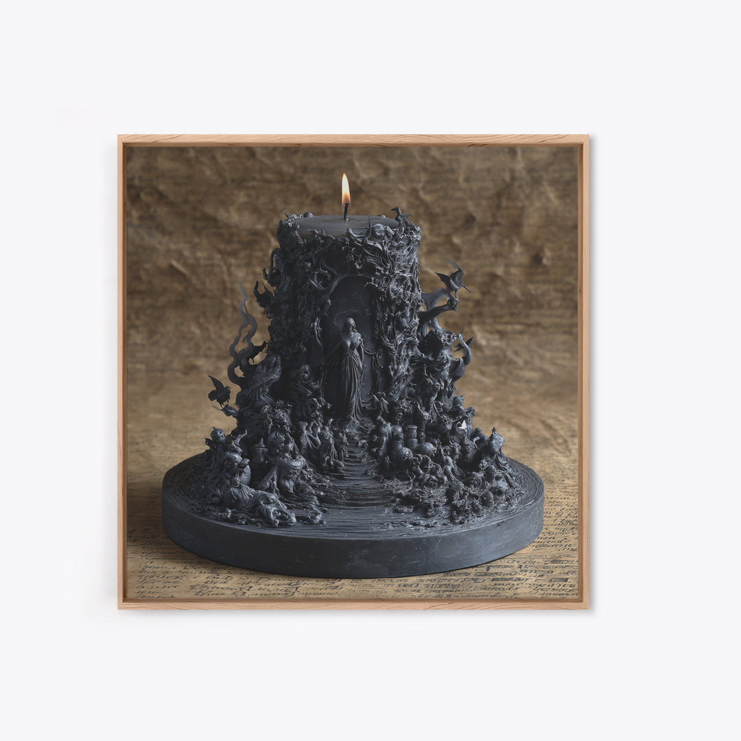 The Black Wax Candle, Baroque Witchcraft Art, Square Wall Art, Dark Fantasy Wall Art, Framed Canvas Print, Halloween Wall Art