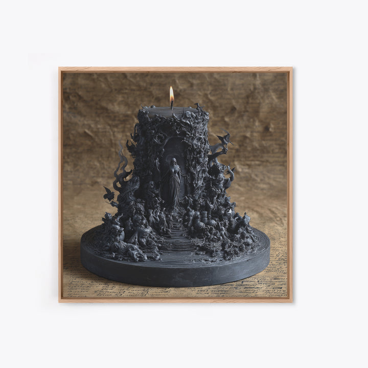 The Black Wax Candle, Baroque Witchcraft Art, Square Wall Art, Dark Fantasy Wall Art, Framed Canvas Print, Halloween Wall Art