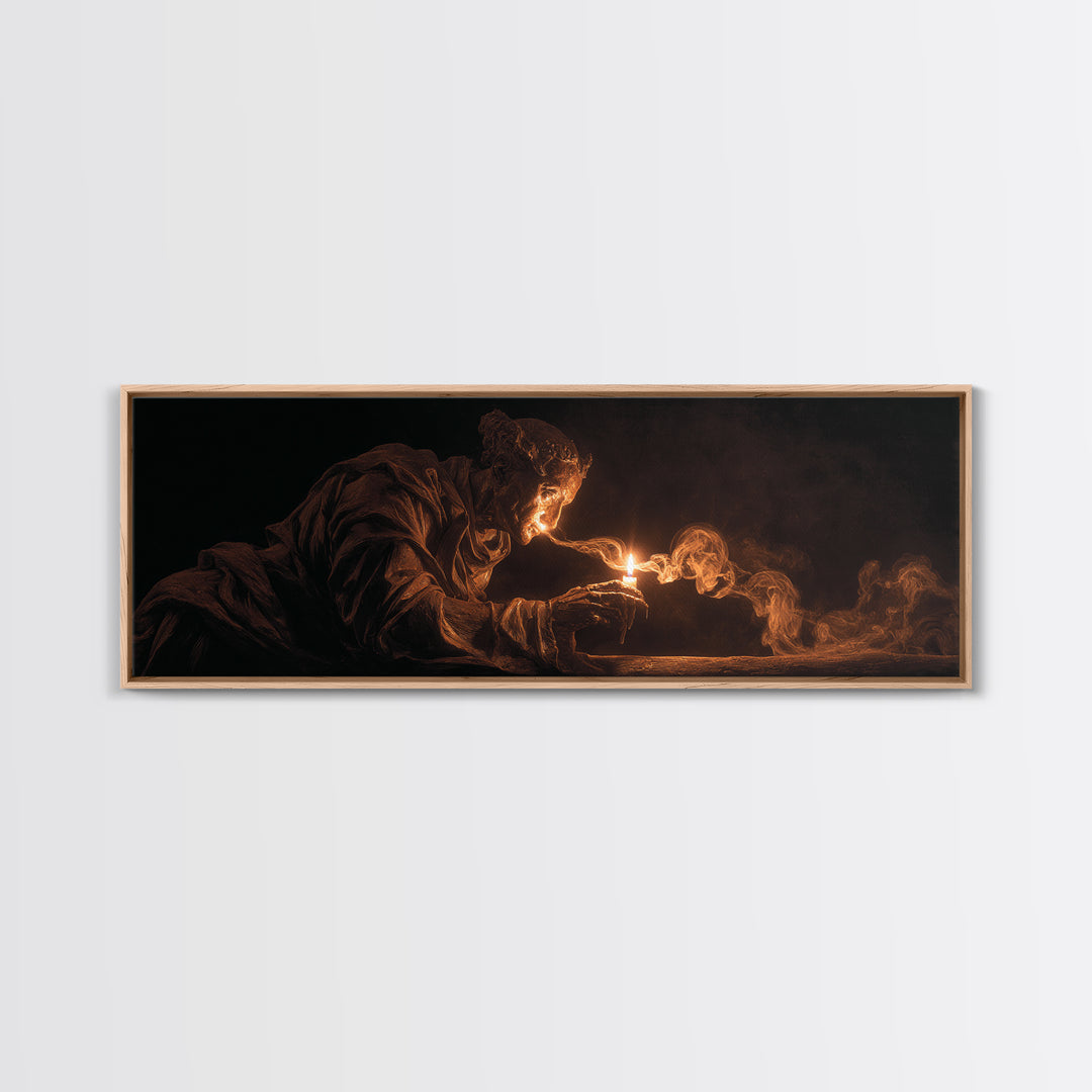 The Black Wax Candle, Visionary Gothic Art, Extra Wide Wall Art, Dark Halloween Decor, Framed Canvas Print, Halloween Wall Art
