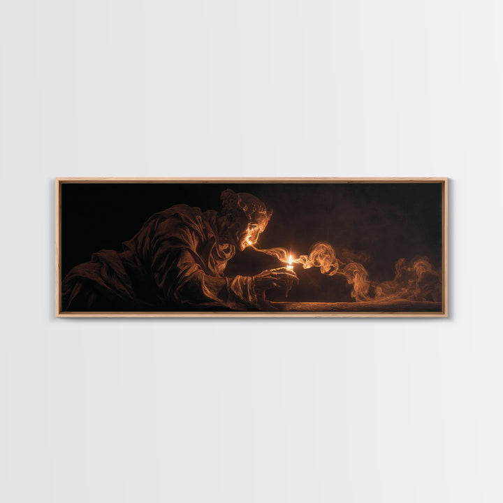 The Black Wax Candle, Visionary Gothic Art, Extra Wide Wall Art, Dark Halloween Decor, Framed Canvas Print, Halloween Wall Art