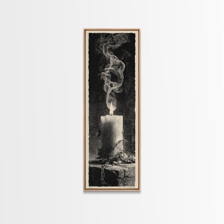 The Black Wax Candle, Architectural Etching Art, Tall Narrow Wall Art, Macabre Wall Art, Framed Canvas Print