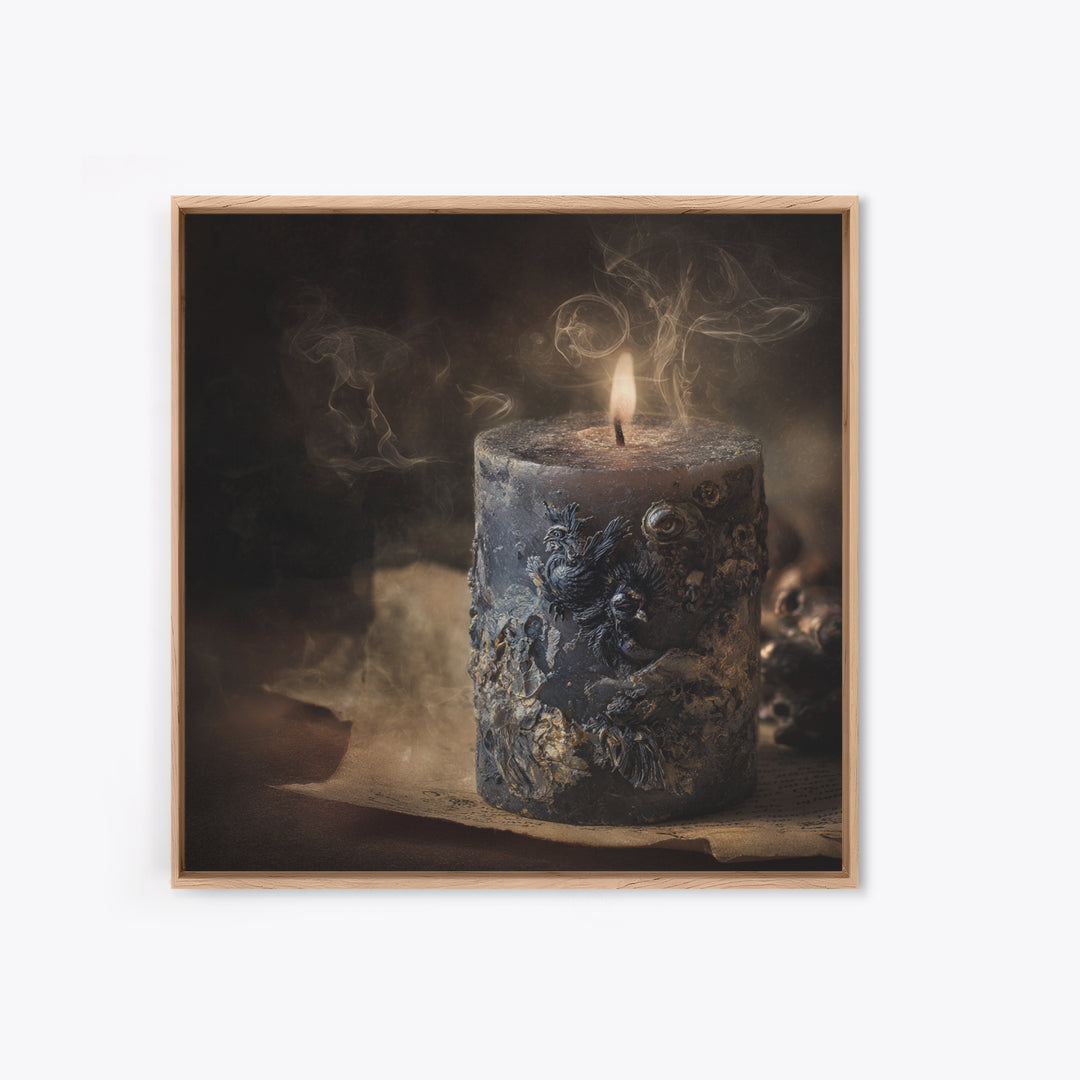 The Black Wax Candle, Symbolist Dream Art, Square Wall Art, Dark Fantasy Wall Art, Canvas Print, Halloween Wall Art, Gothic Home Decor