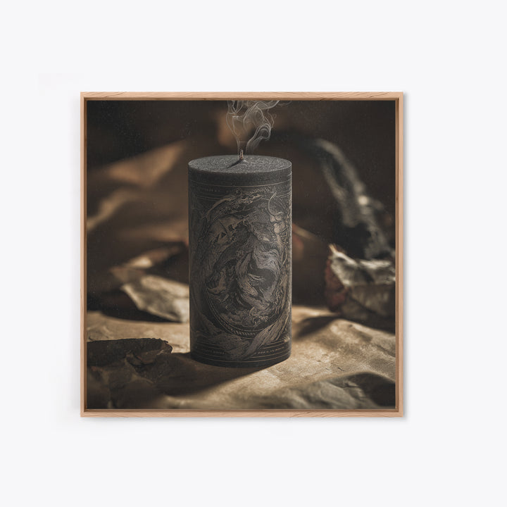The Black Wax Candle, Decadent Gothic Art, Square Wall Art, Gothic Horror Wall Art, Framed Canvas Print, Halloween Wall Art