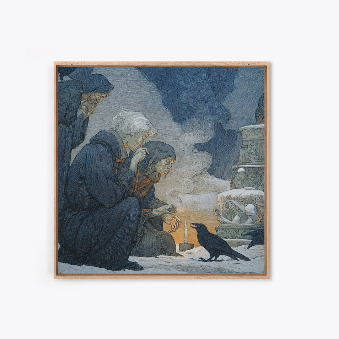 The Black Wax Candle, Symbolist Death Art, Square Wall Art, Dark Halloween Decor, Canvas Print, Halloween Wall Art