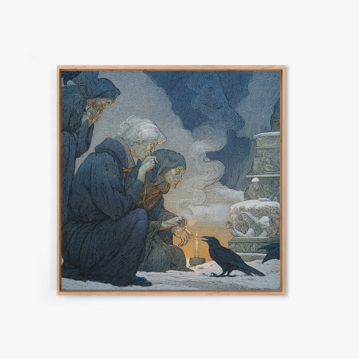 The Black Wax Candle, Symbolist Death Art, Square Wall Art, Dark Halloween Decor, Canvas Print, Halloween Wall Art